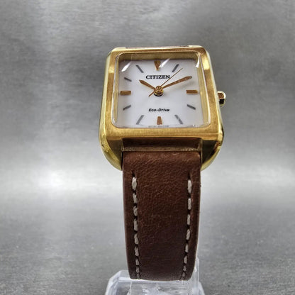 Citizen Eco-Drive Tank Watch Women 23mm White Dial  Gold Rectangle EM0492-02A5