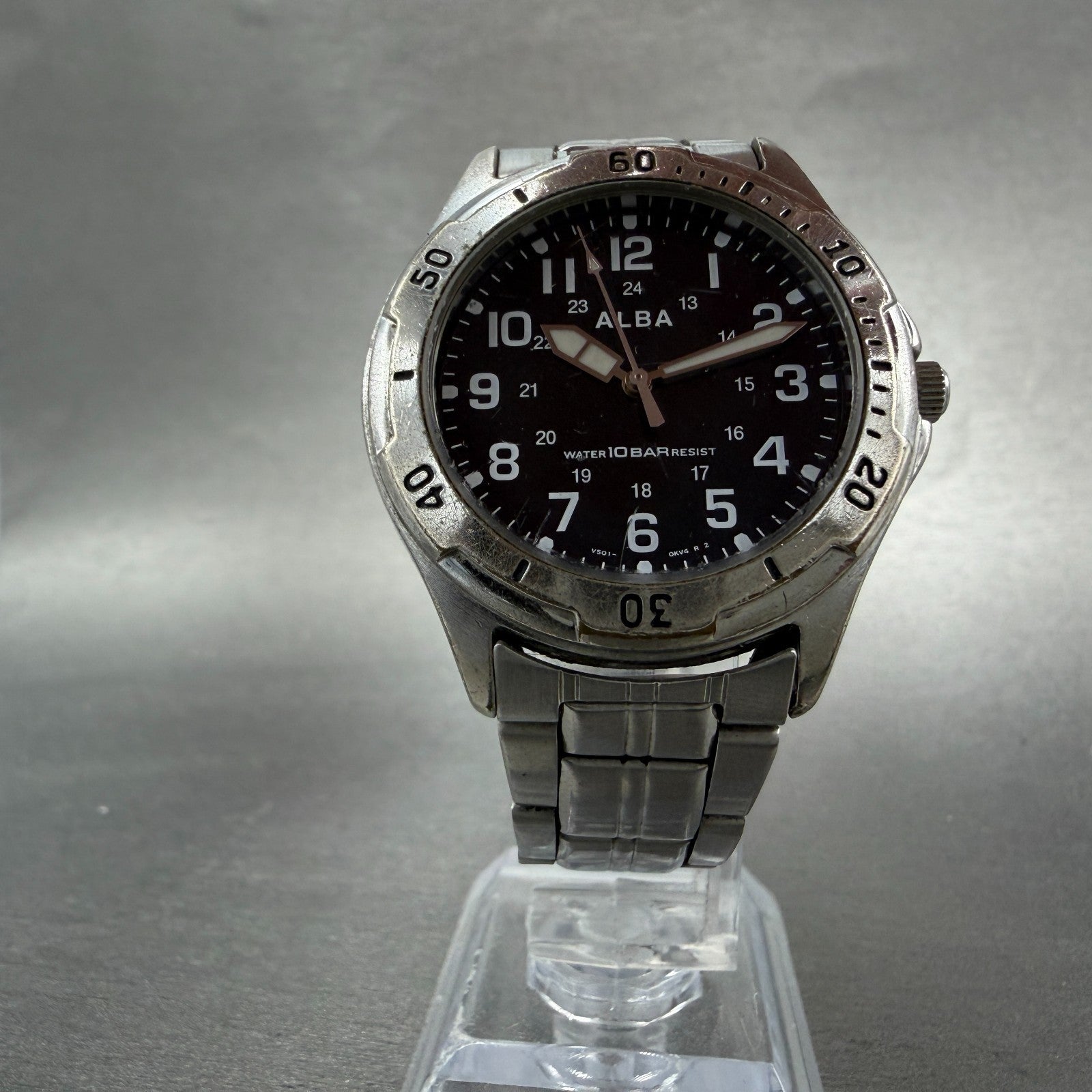 Seiko ALBA Field Watch Men 36mm Black Dial Silver Tone Round V501-0DA0 New Batt5