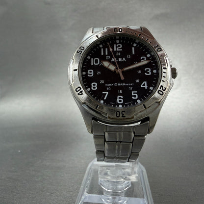 Seiko ALBA Field Watch Men 36mm Black Dial Silver Tone Round V501-0DA0 New Batt5