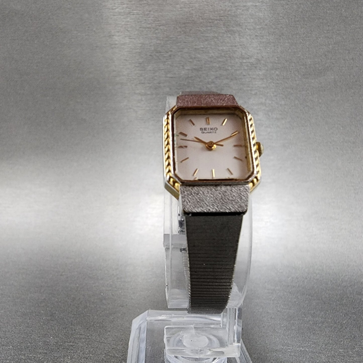 Seiko Watch Women 17mm Silver Dial Two Tone Rectangle 2Y01-5A70 New Battery