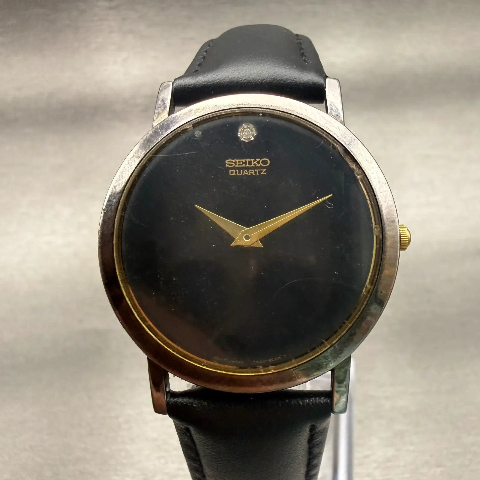 Seiko Watch Men 34mm Black Dial Two Tone Round 7N00-8A49 Vintage New Battery0