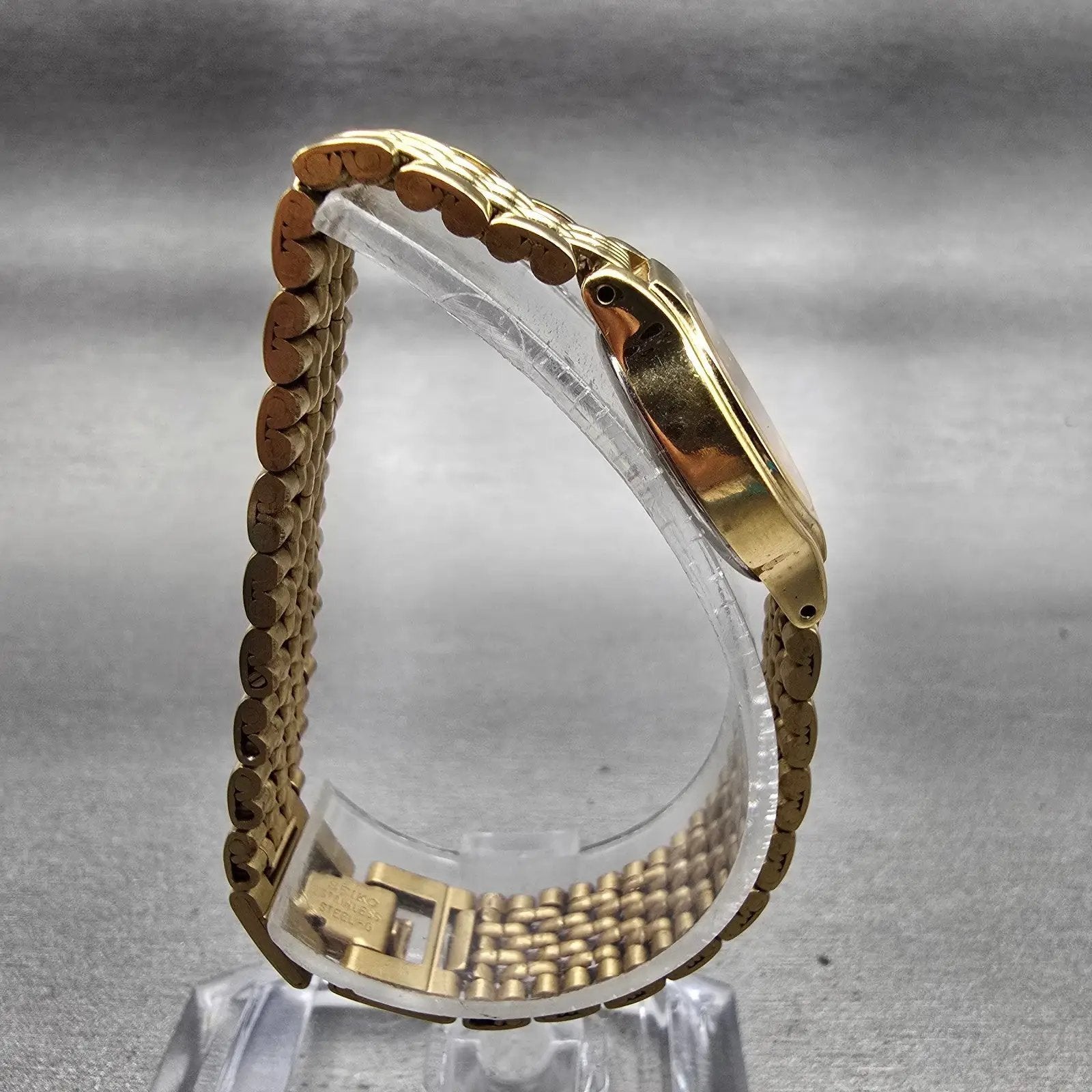 Seiko Watch Women 19mm Gold Dial Gold Tone Round V401-0289 New Battery Vintage8