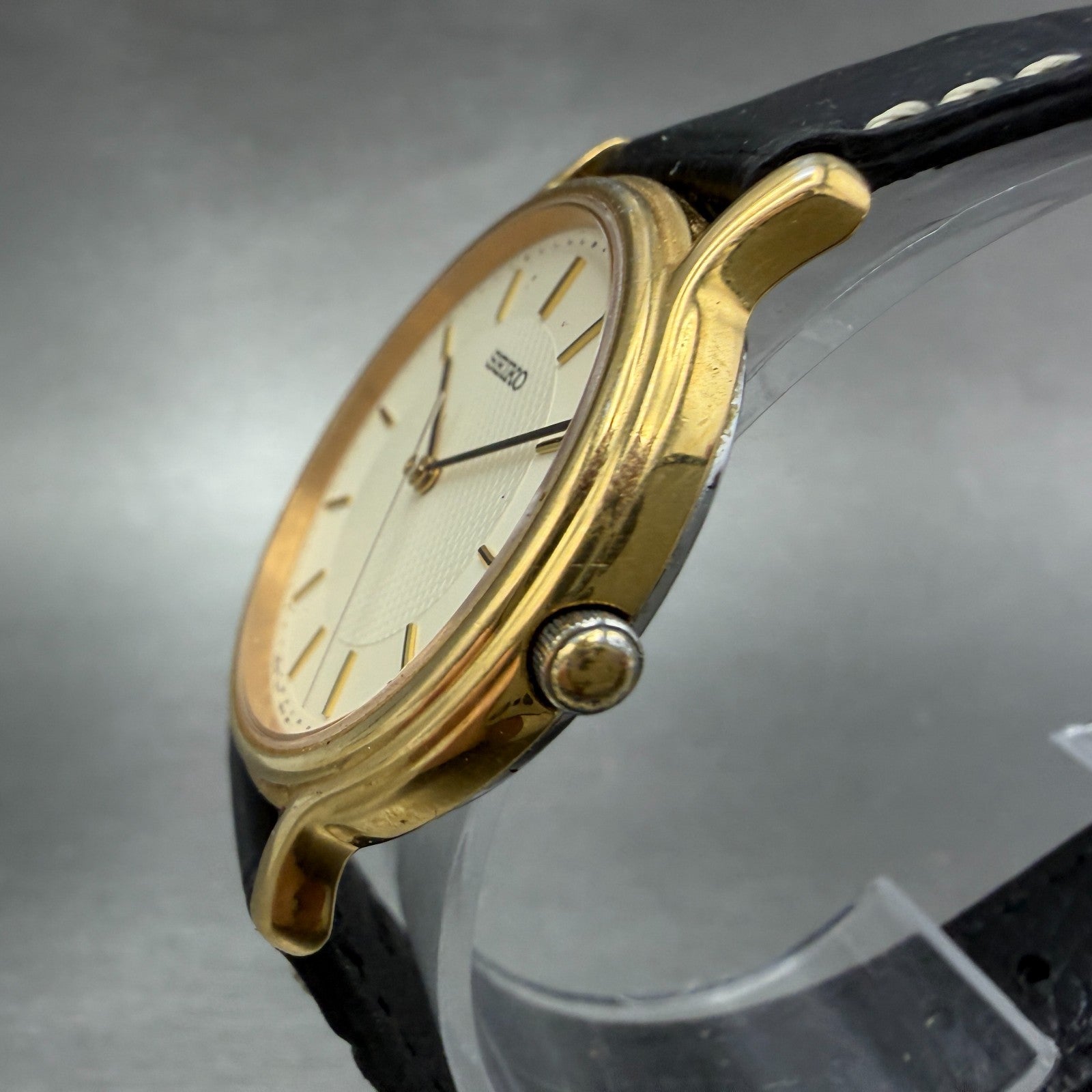 Seiko Watch Men 33mm Champagne Dial Gold Tone Round 7n01-0br0 New Battery2