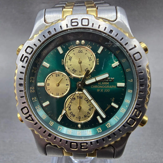 Citizen Chronograph Watch Men 40mm Green Dial Two Tone 6850-G81406 PARTS0