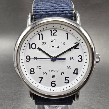 Timex Weekender Watch Men 38mm White Dial Silver Tone TW2P72300 New Battery Blue0