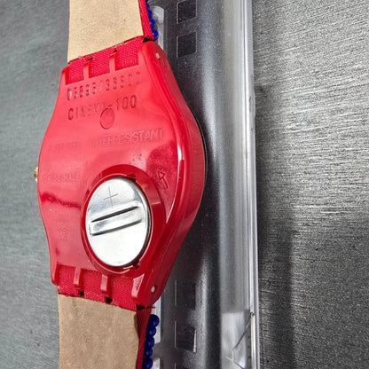 Swatch Special Despite Watch Men 34mm Green Dial Red Case GZ142 New Battery NOS11