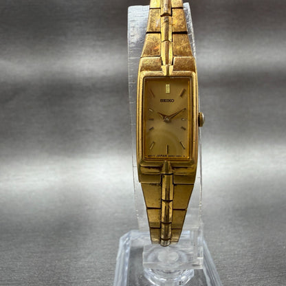 Seiko Tank Watch Women 13mm Champagne Dial Gold Tone Rectangle 2e20-7479 NewBat35