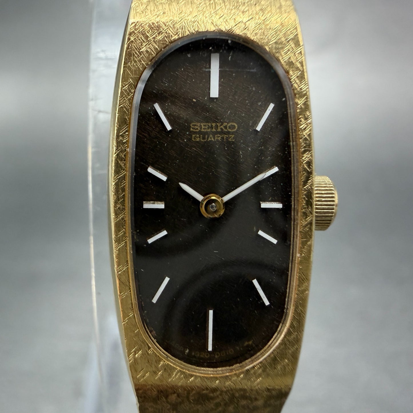 Seiko Tank Watch Women 13mm Brown Dial Gold Tone Oval 1320-5009 New Battery BZQ1