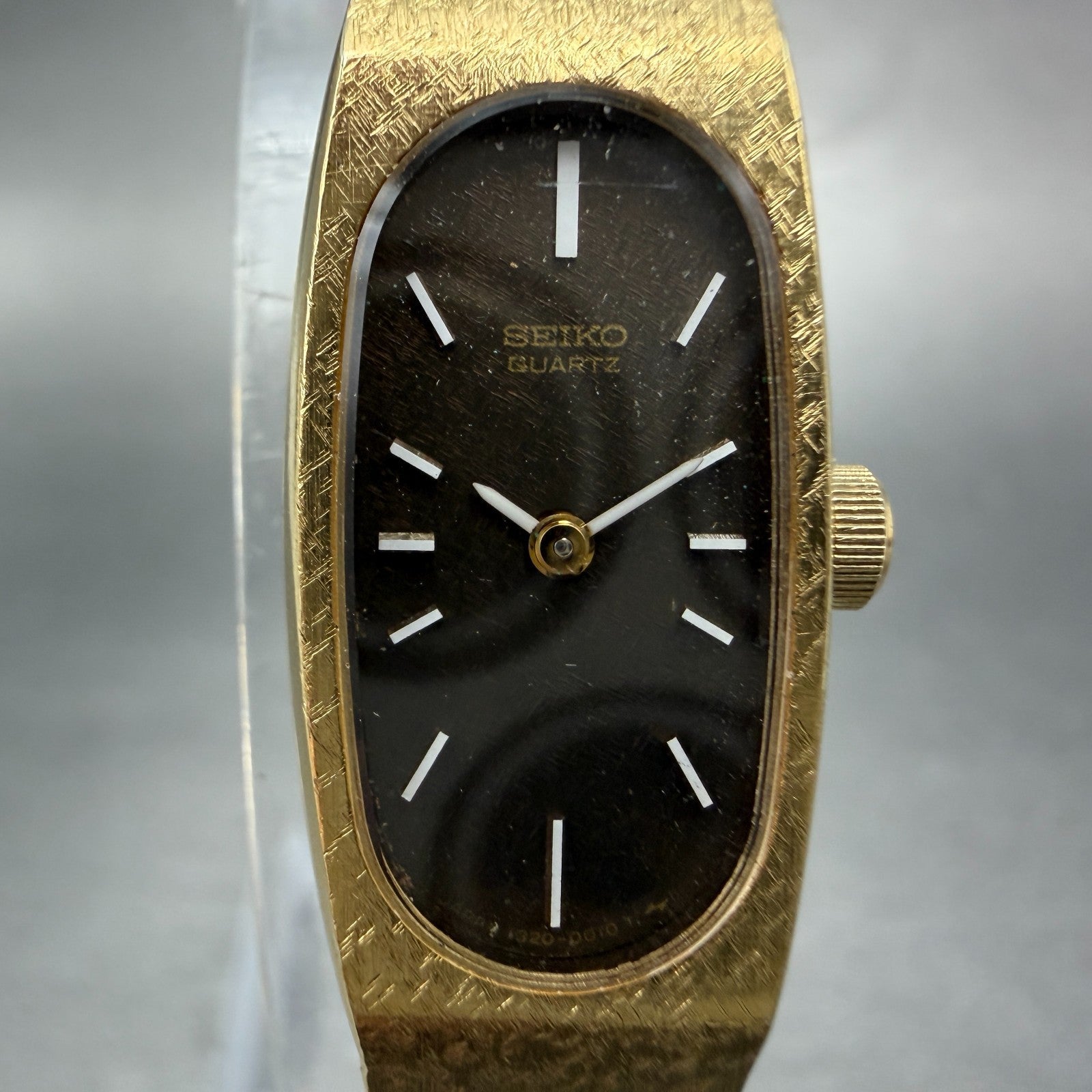Seiko Tank Watch Women 13mm Brown Dial Gold Tone Oval 1320-5009 New Battery BZQ1