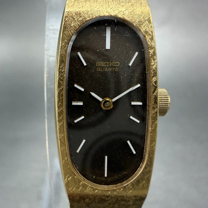 Seiko Tank Watch Women 13mm Brown Dial Gold Tone Oval 1320-5009 New Battery BZQ1