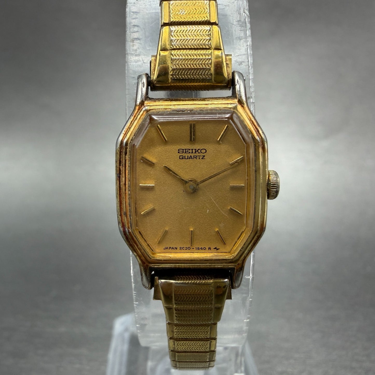 Seiko Watch Women 16mm Champagne Dial Gold Tone Octagon 2c20-5769 New Battery0