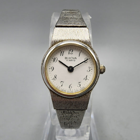 VTG Bulova Watch Women 18mm White Dial Silver Tone Round 91L06 New Battery