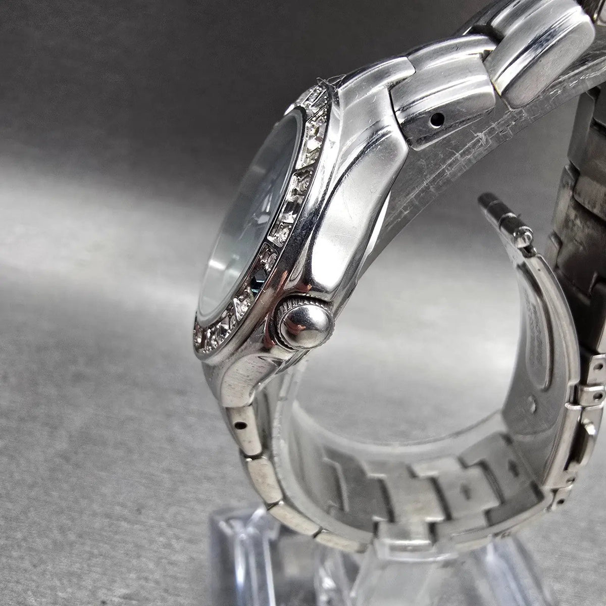 Seiko Pulsar Watch Women 27mm MOP Dial Silver Tone Gemmed Date VX82-X416 New Bat2