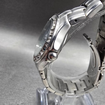 Seiko Pulsar Watch Women 27mm MOP Dial Silver Tone Gemmed Date VX82-X416 New Bat2