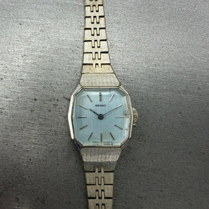 Seiko Watch Women 24mm Blue Dial Silver Tone READ!!! Manual 11-4899 Runs Vintage0