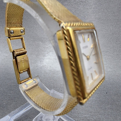 Citizen Castalia Tank Watch Women 24mm White Dial Gold Tone Rectangle Runs3