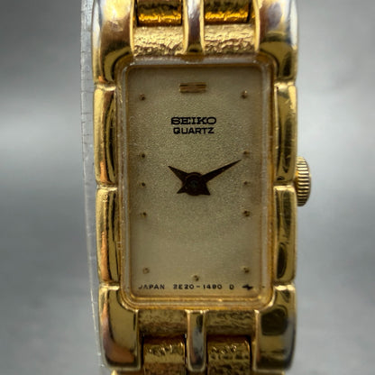 Seiko Tank Watch Women 13mm Champagne Dial Gold Tone 2E20-6210 New Battery1