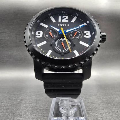 Fossil Watch Men 50mm Black Dial Black Tone Daydate Round BQ2357 New Battery5