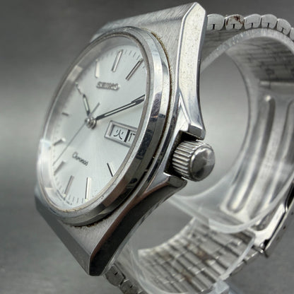 Seiko Chronos Watch Men 35mm Silver Dial Silver Tone Daydate 5h23-7d20 New Batte2
