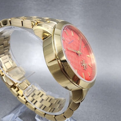 Tory Burch The Tory Watch Women 34mm Red Dial Gold Tone Round TBW10564