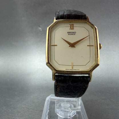 Seiko Watch Men 28mm Cream Dial Gold Tone Octagon Vintage 6430-5179 New Battery5