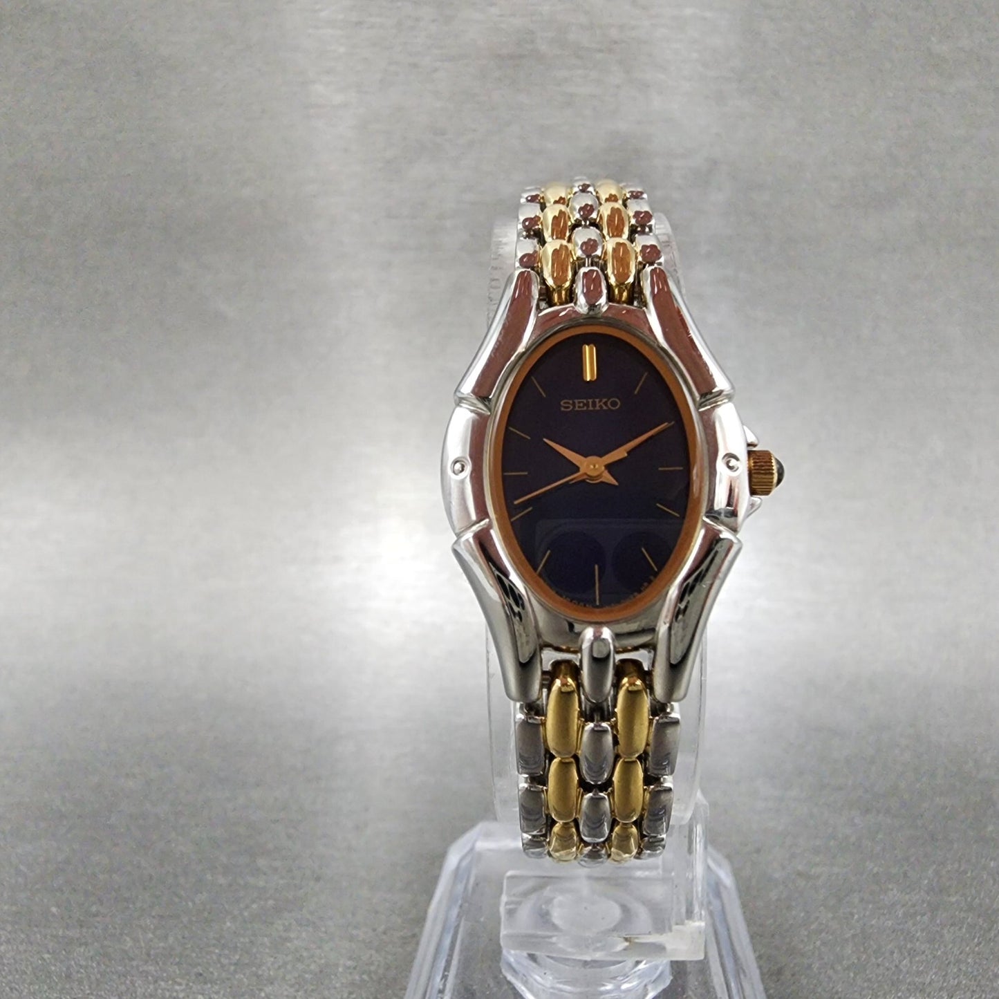 Seiko Watch Women 20mm Blue Dial Two Tone Oval 1N010GT0 New Battery5