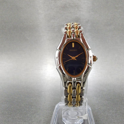 Seiko Watch Women 20mm Blue Dial Two Tone Oval 1N010GT0 New Battery5