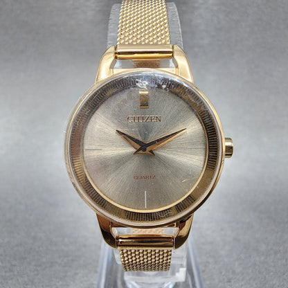 Citizen Watch Women 26mm Champagne Dial Rose Gold Tone Round Mesh Ban EZ700351X0