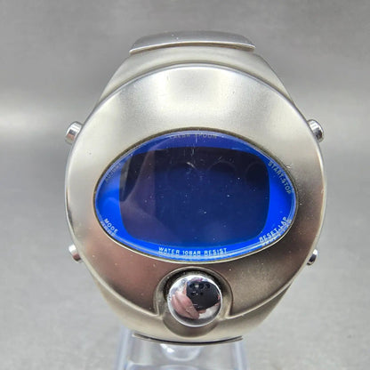 Seiko ALBA Spoon Watch Men 36mm Silver Blue Alarm Chronograph Digital PARTS0