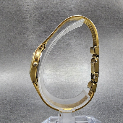 Seiko Watch Women 17mm Gold Dial Gold Tone Hexagon 2P21-5A29 New Battery