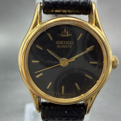 Seiko Watch Women 20mm Black Dial Gold Tone Round Vintage 2y01-0a10 New Battery1