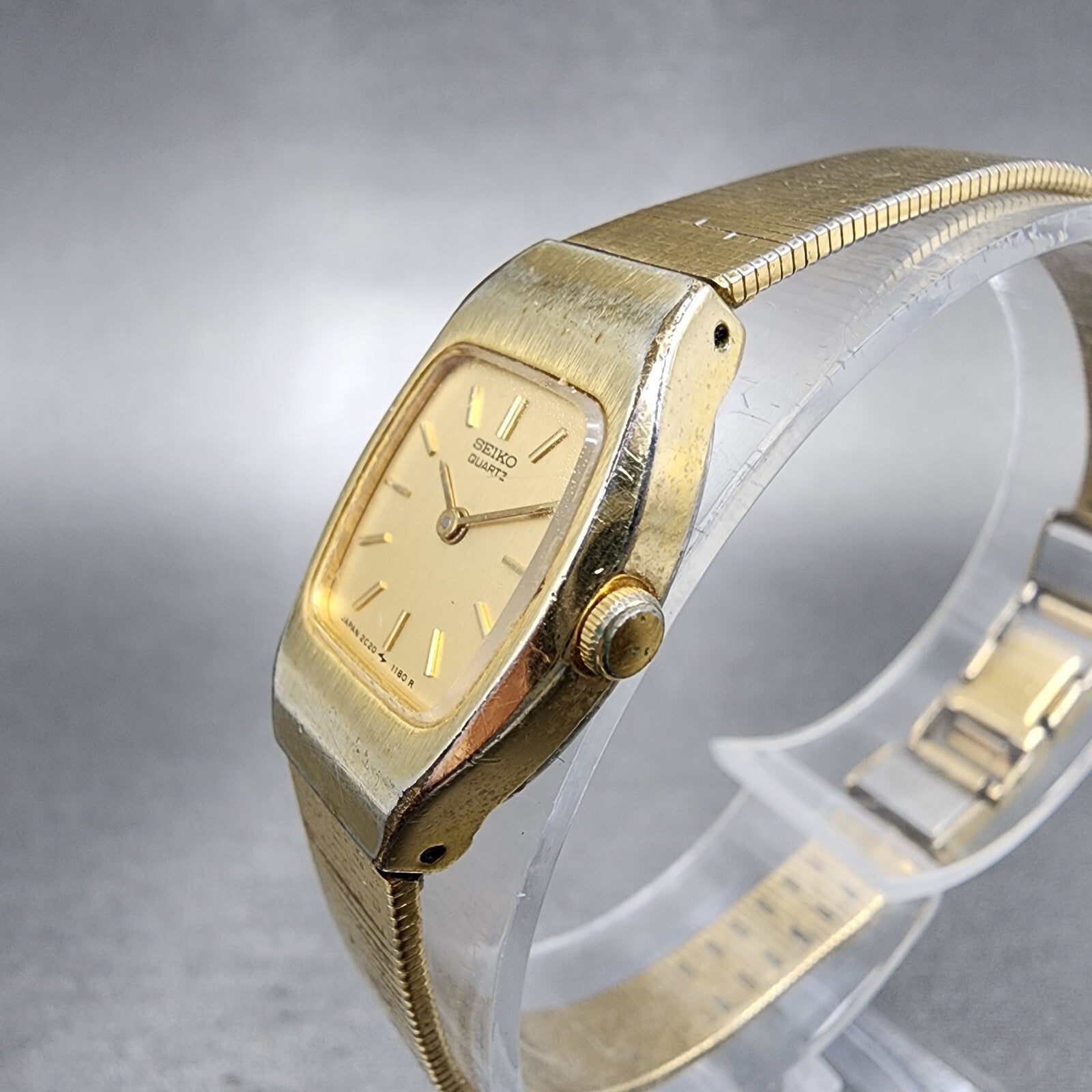 VTG Seiko Watch Women 16mm Gold Dial Gold Tone 2C205559 Tonneau New Battery2