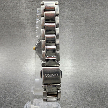 Seiko Solar Watch Women 25mm MOP Dial Two Tone Round V110-0AJ0 Runs