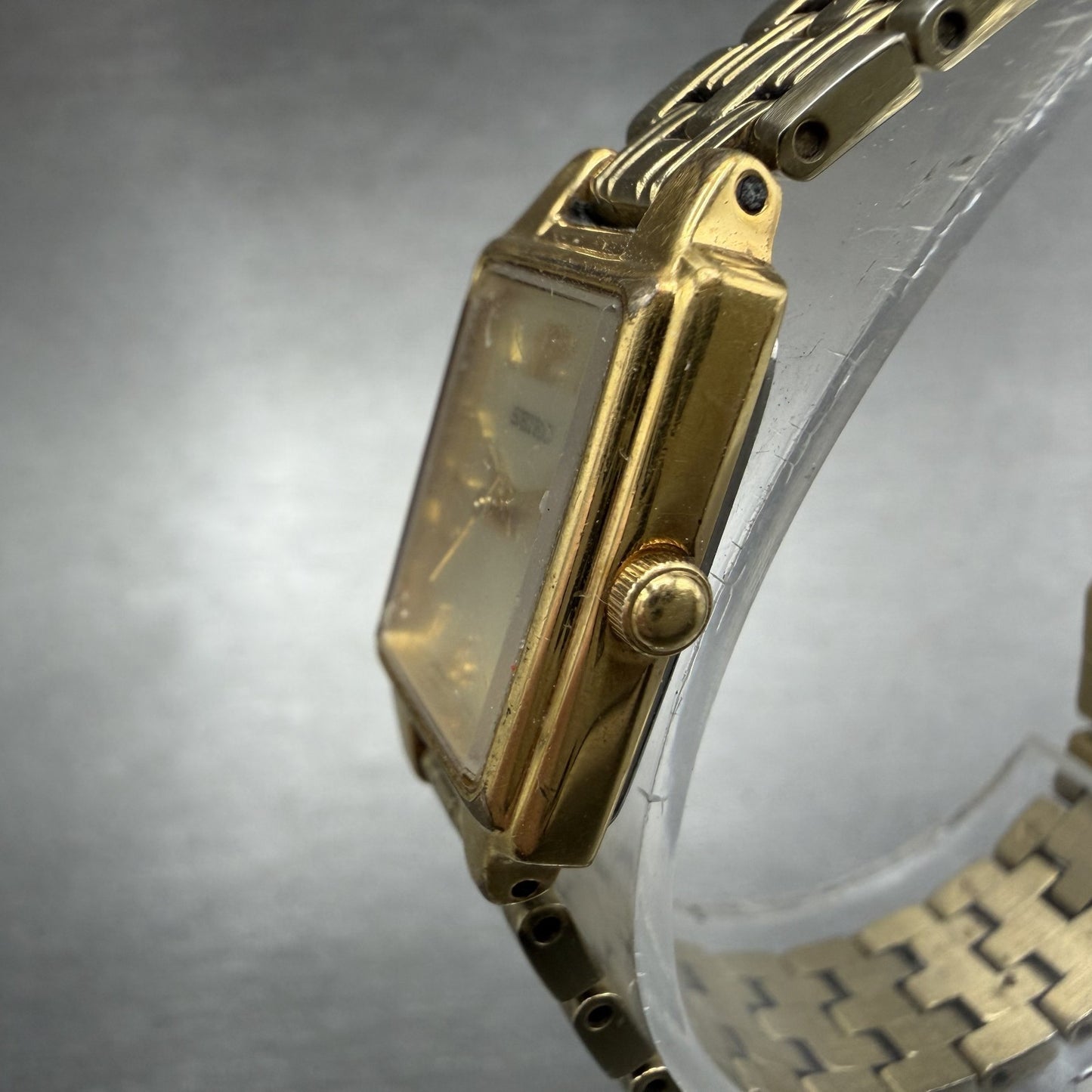 Seiko Tank Watch Women 16mm Champagne Dial Gold Tone 1N01-0FH0 New Battery HJFJY2