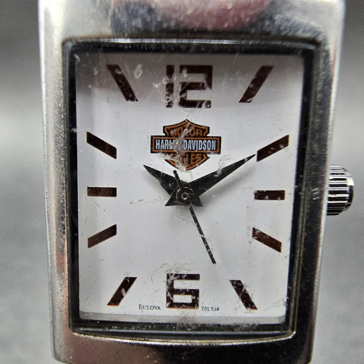 Bulova Harley Davidson Watch Women 20mm White Dial Silver Rectangle New Battery1