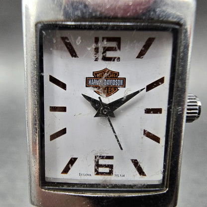 Bulova Harley Davidson Watch Women 20mm White Dial Silver Rectangle New Battery1
