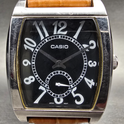 Casio Watch Men 33mm Black Dial Silver Tone Tonneau MTP-1271 New Battery1
