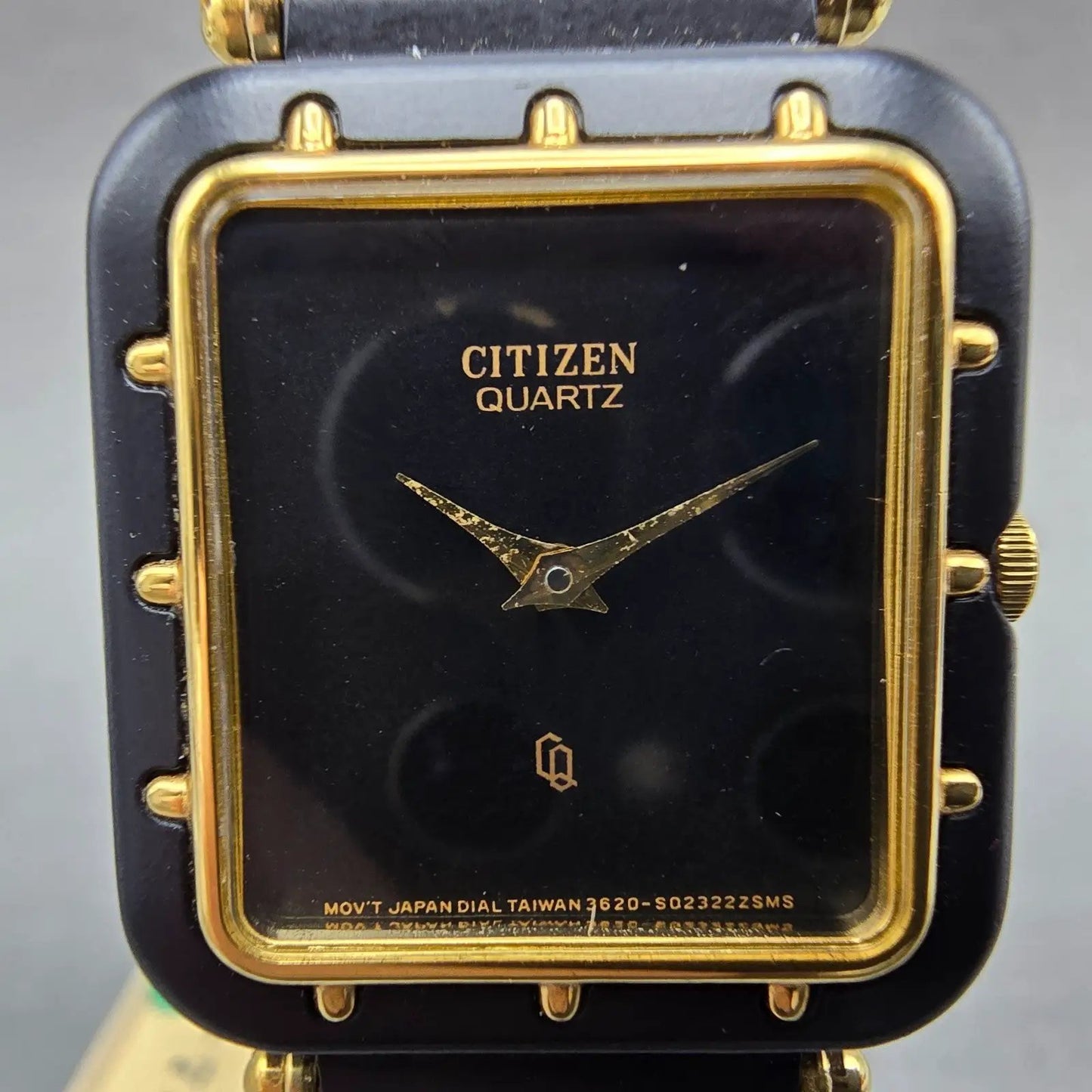 Citizen CQ Tank Watch Men 25mm Black Dial Black & Gold Tone 3620-895550 New Batt1