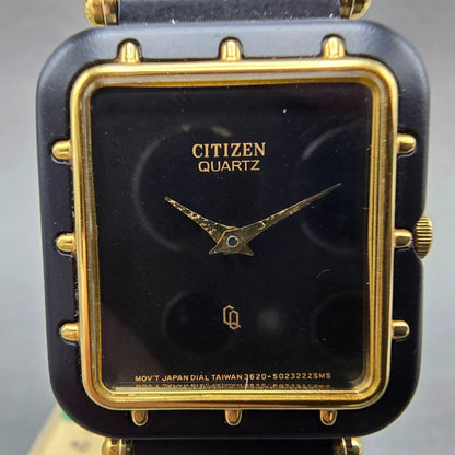 Citizen CQ Tank Watch Men 25mm Black Dial Black & Gold Tone 3620-895550 New Batt1
