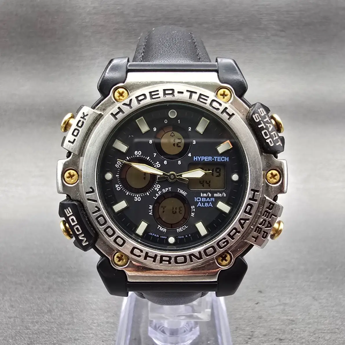 Seiko Alba Hyper-Tech Watch Men 47mm Black Dial Two Tone Chrono V083-7010 NewBat0