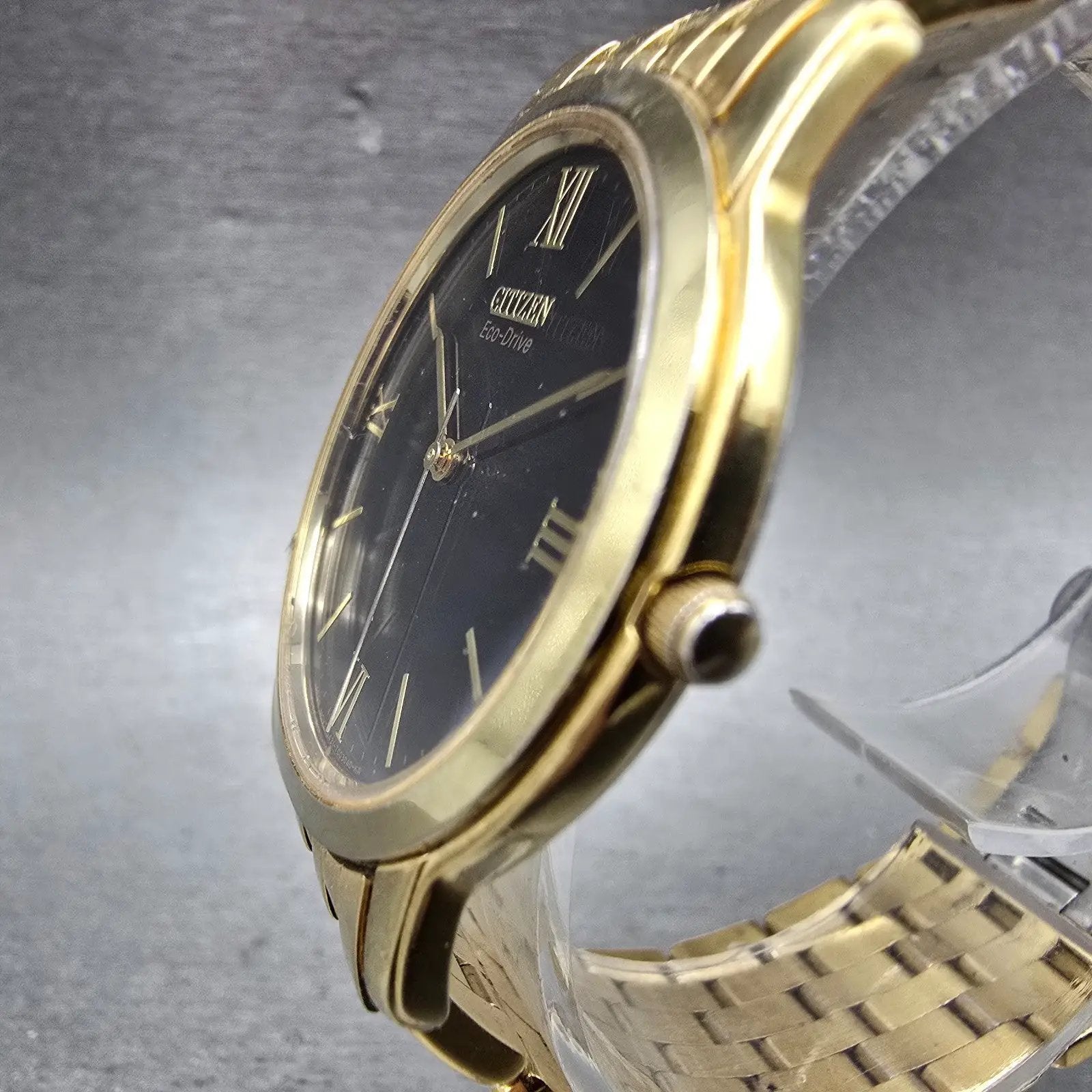 Citizen Eco-Drive Watch Men 35mm Black Dial Gold Tone Round G431-T001823 Runs2