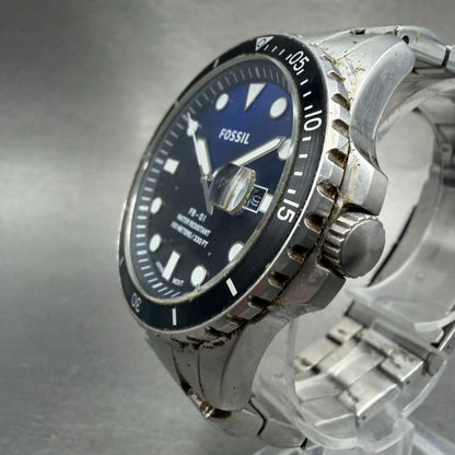 Fossil FB-01 Dive Watch Men 42mm Blue Dial Silver Tone Date FS5668 New Battery2