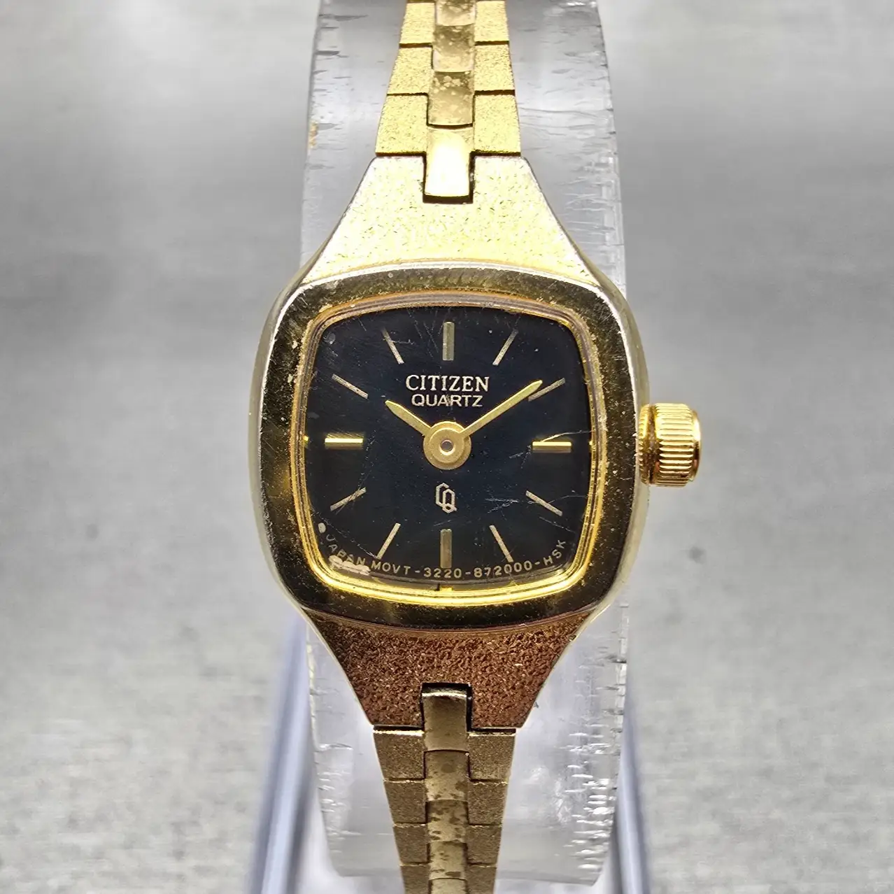 Citizen CQ Watch Women 17mm Black Dial Gold Tone Rectangle 3220-S20889 New Batt0