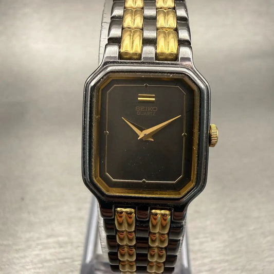 Seiko Watch Women 18mm Black Dial Two Tone Rectangle 2Y00-5569 New Battery VTG0