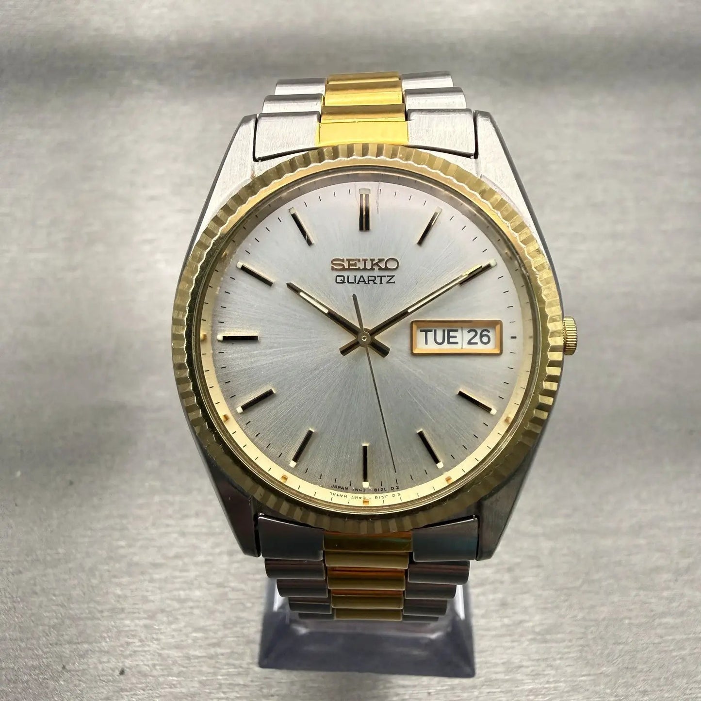 Seiko President Watch Men 36mm Silver Dial Two Tone Daydate 7N43-8110 New Batt0