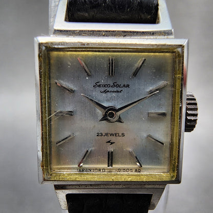 Seiko Solar Special Tank Watch Women 15mm Silver Tone Stainless Steel Runs1