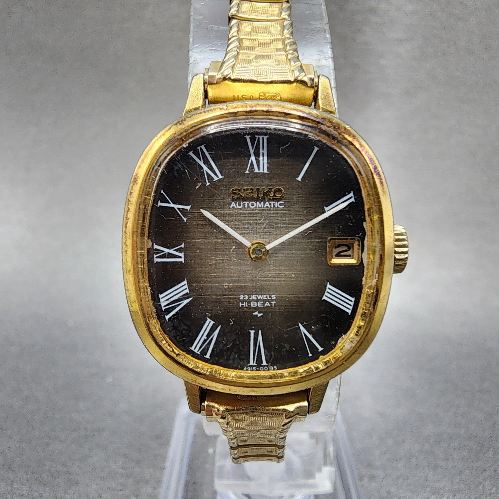 Seiko Automatic Watch Women 23mm Brown Dial Gold Tone Date 24157008 Runs0