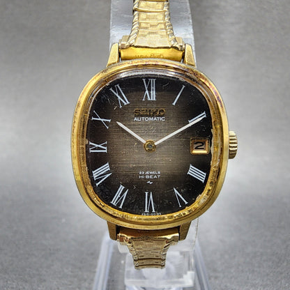 Seiko Automatic Watch Women 23mm Brown Dial Gold Tone Date 24157008 Runs0