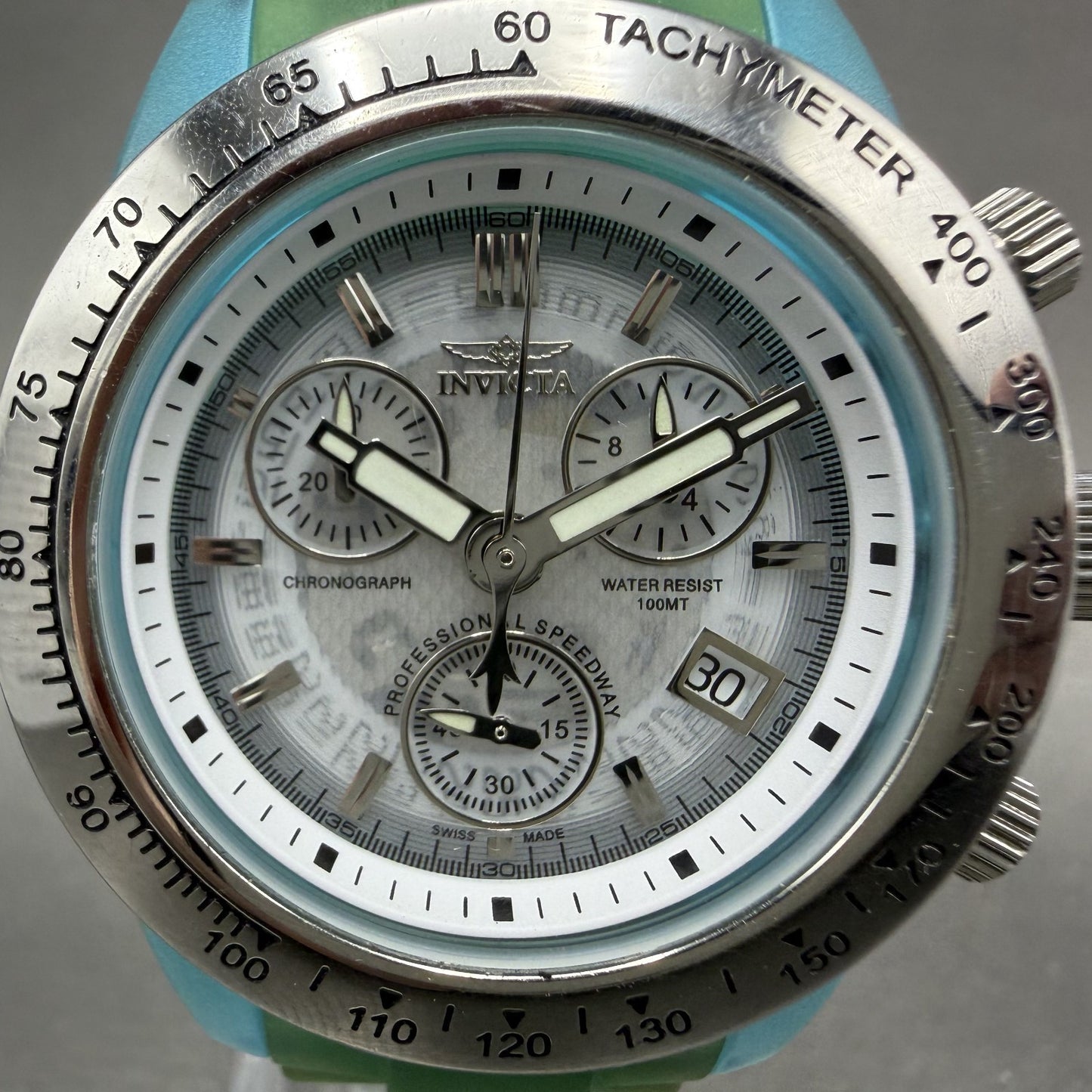 Invicta Anatomic Chronograph Watch Women 37mm Skeleton Dial Blue Green Date Runs1