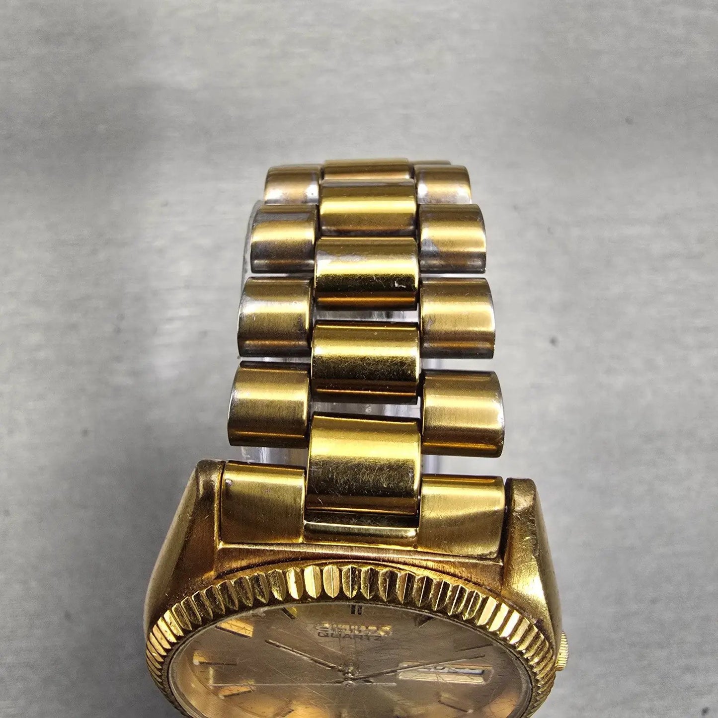 Seiko President Watch Men 35mm Gold Dial Gold Tone Daydate 7N43-8111 New Battery4
